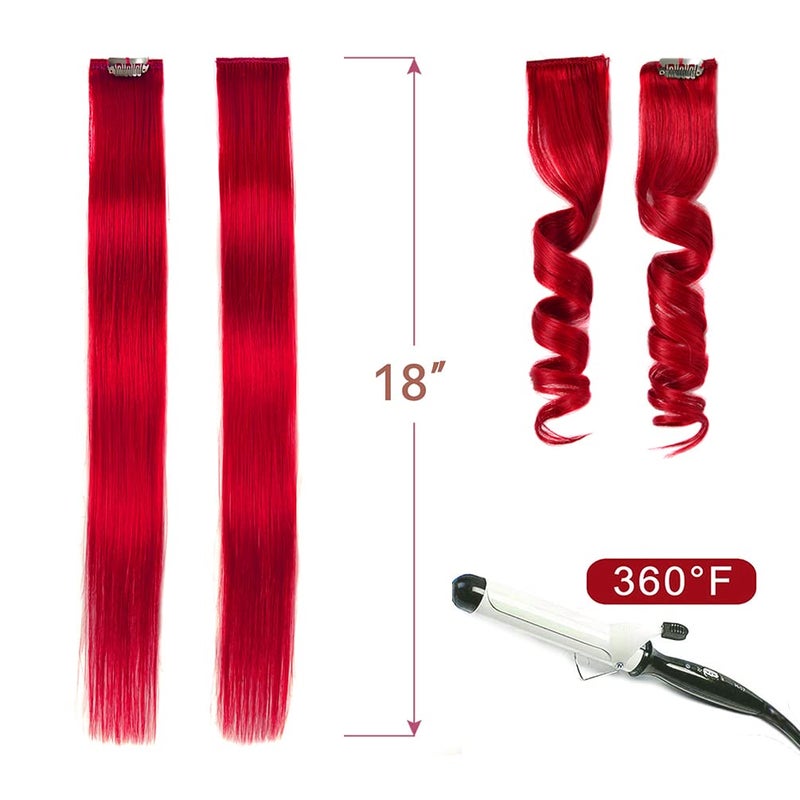 Winsky Red Hair Extensions Clip in Human Hair - 100% Straight Party Highlights Clip on Colored Hair Extensions 5 Pieces/Set (18inch,Red) - Image 5